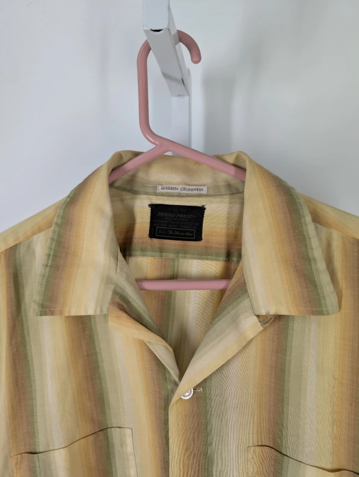 Camisa a Rayas Tiki Geométrica Ombre Popelina Cuello Lazo Vintage Años 60 70 XL EE. UU. Foto 4 de 4