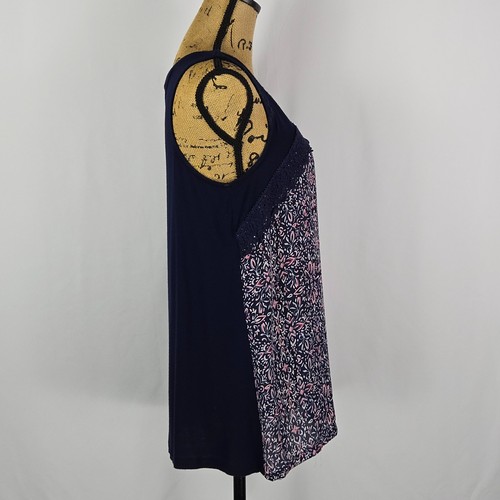 Maurices Navy Pink Floral Print Mixed Fabric Tank Top Lace Detail Size M Boho - Picture 4 of 12