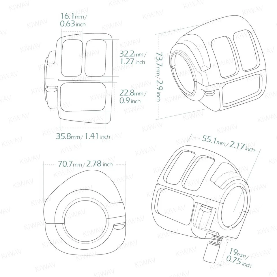 KiWAV chrome switch housing kit fits Harley '07-'17 VRSC V-Rod, '07-'11 Dyna ε - Imagem 2 de 4