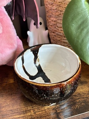 Hand crafted ceramic bowl boho folk rustic pottery trinket dish 4.5 inch wide