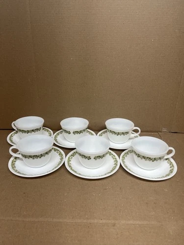 Set Of 6 Vintage Corelle Spring Blossom Crazy Daisy Coffee Tea Cups With Saucers