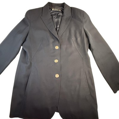 Escada Blazer Womens 40 US 10 Black Wool Gold Button Longline Tailored Lined