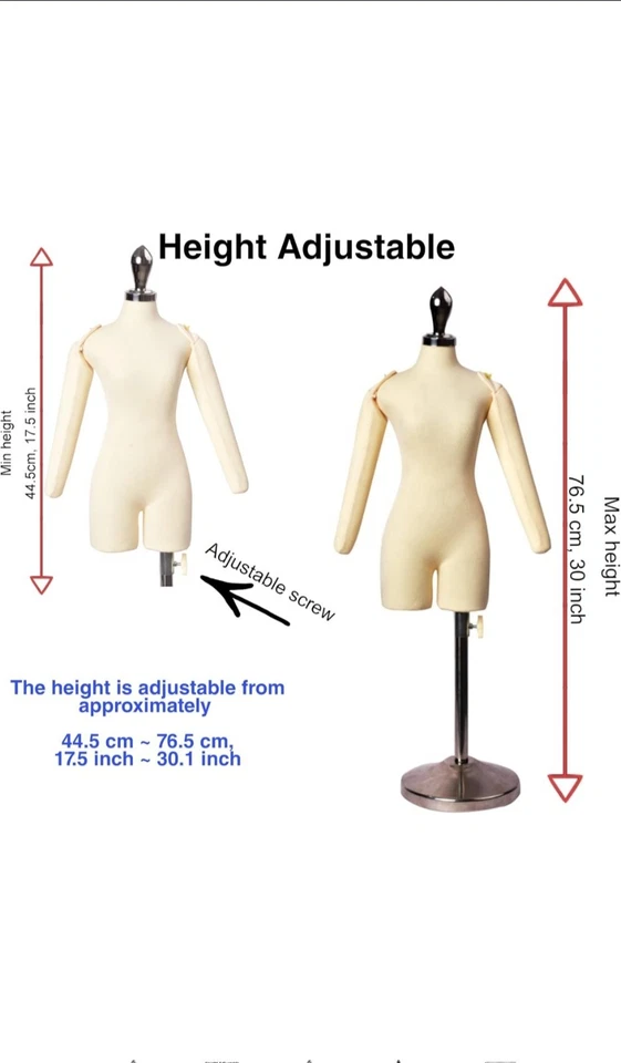 Half Scale Female Dress Form with Arms – 1/2 Size Miniature Tailor Dummy - Image 3 of 4