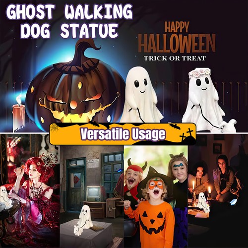 Halloween Fantasma Cane da Passeggio Goblin e Ghoul Spettrale Cane Fantasma Statuina Regalo - Foto 14 di 17
