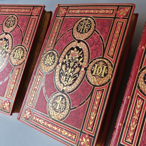 3 Vol Antique 1882 FRENCH Books HISTORY of FRANCE * Lavish RED LEATHER Bindings