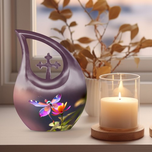 Dragonfly Sits Flower Cremation Urn Human Ash Urn For Adult Male Urns Adult - Picture 3 of 7