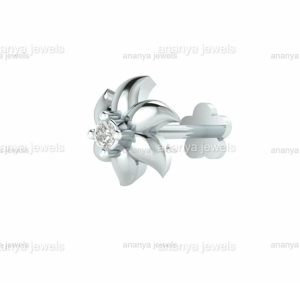 Anillo piercing labret labio pasador nariz flor diamante real perno tornillo joyería corporal Foto 3 de 4