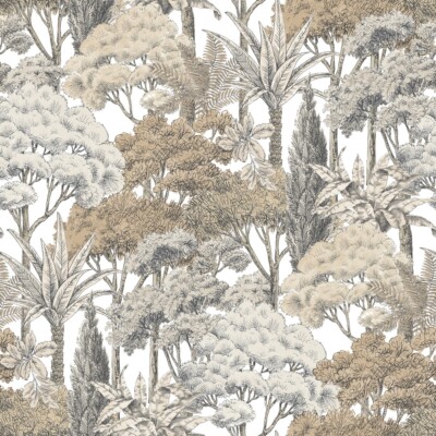 Grandeco Life Karuna Bäume taupe Tapete A76301 - Skizzierte Wald Dschungelpalme