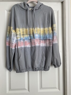 Main Strip Size Small Grey Blue Pink Yellow Tie Dye Stripe Hoodie