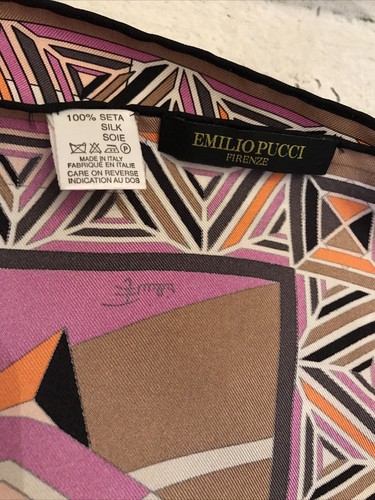 Vintage Emilio Pucci Multicolor Geometric Design 100% Silk Scarf 26"x 26" Italy - Picture 9 of 11