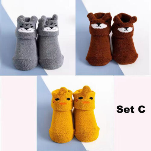 3Pairs Anti-slip Slippers Toddler Floor Socks Baby Girls Boys Winter Fuzzy Shoes - Picture 10 of 27