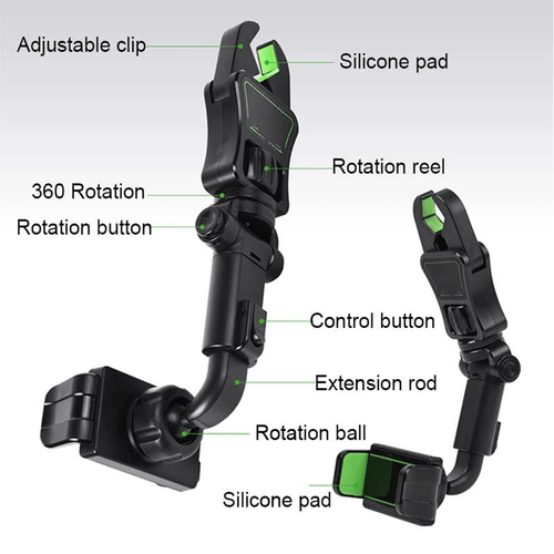 Universal 360° Car Rear View Mirror Mount Holder Stand Cradle for Cell Phone GPS - Picture 6 of 8