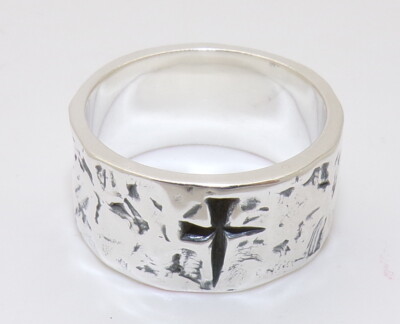 JAMES AVERY SIGNED STERLING SILVER RELIGIOUS CROSS WEDDING BAND RING SIZE 