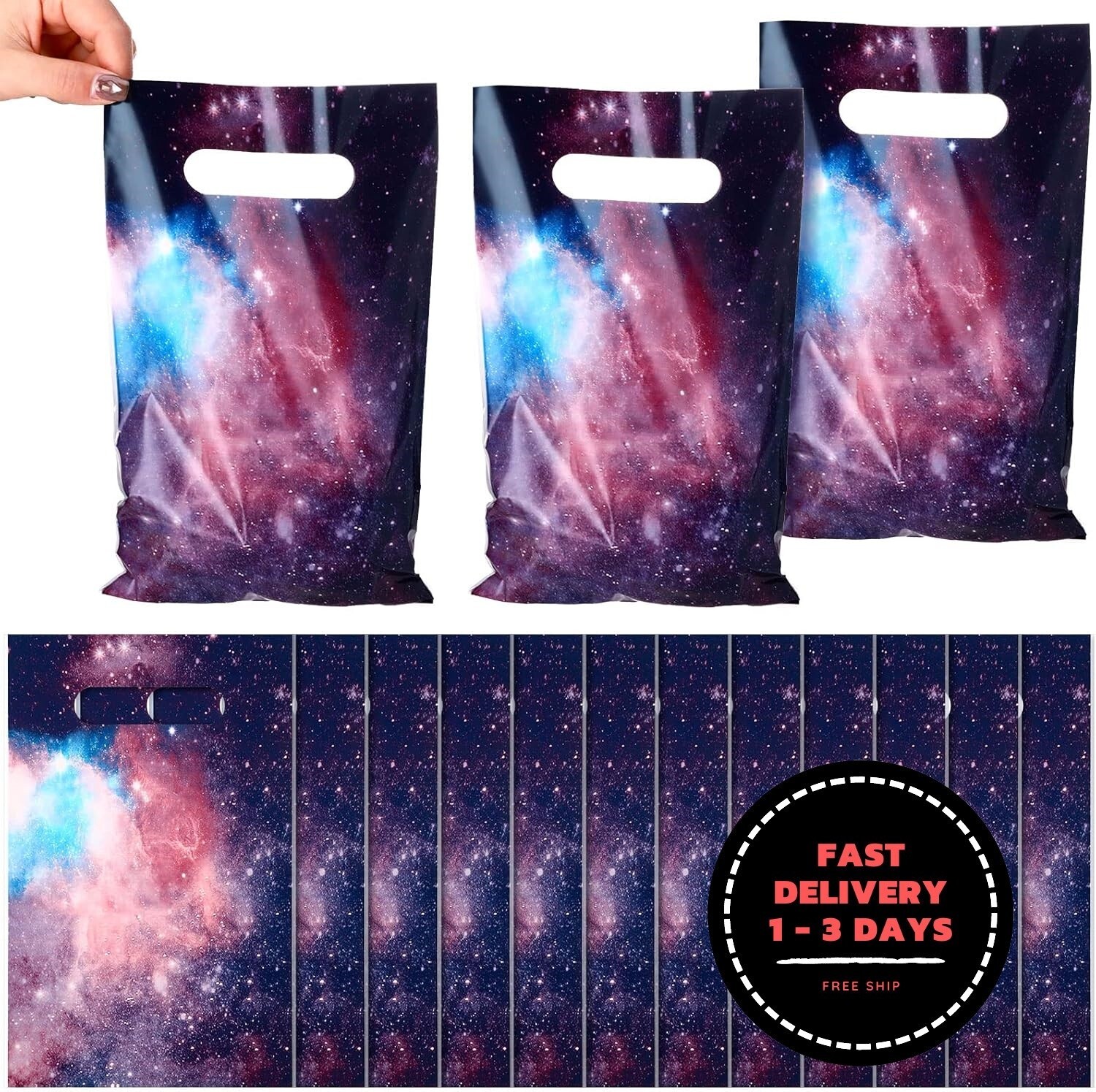 50 bolsas de plástico con temática de galaxia para dulces, regalos, fiestas de