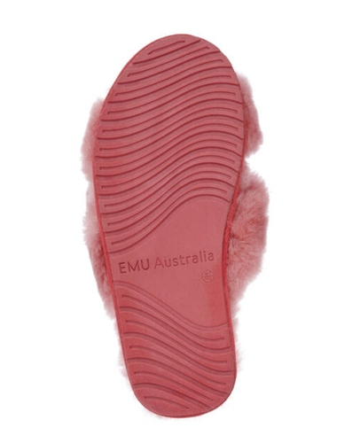 NEW! Sz 8 EMU Australia Mayberry Crisscross Slippers Sheepskin Fur Mineral Red - Picture 6 of 6
