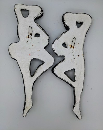 Vintage 12" Pair MCM Ballet Dancers Male Female Chalkware Black Gold - Picture 5 of 5