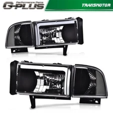 Fit For 1994-2002 Dodge Ram 1500 2500 3500 Black LED DRL Headlights Headlamps