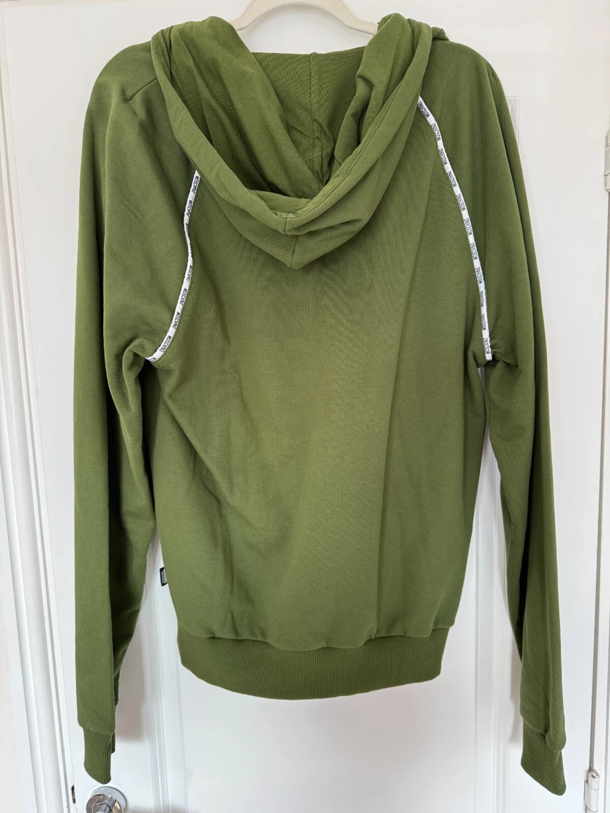 Felpa con cappuccio e zip Moschino intimo uomo verde kaki nuova con etichette taglia large prezzo consigliato £105