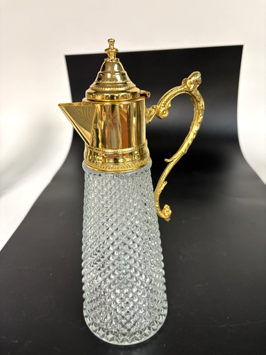 Diamond Point Pattern 11 3/4" Crystal Pitcher with Gold Top & Handle - Picture 11 of 16