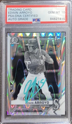 Edwin Arroyo Signed 2021 Bowman Draft Chrome Raywave Refractor Psa GEM 10 AUTO