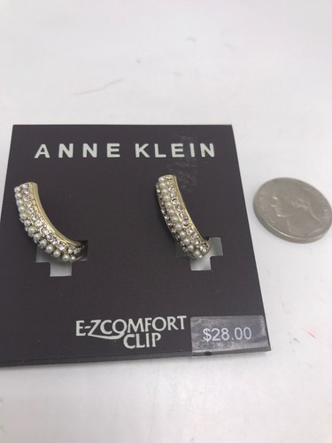 $28 Anne Klein gold tone pave hoop clip on drop earrings D10 - Picture 6 of 6