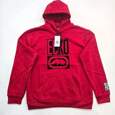 Ecko Unltd Men's True Red and Black Pullover Fleece Hoodie Long Sleeve EO32H779B