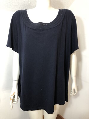 Talbots Plus New Womens 3X Tee Shirt Scoopneck Navy Blue Cotton Modal