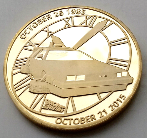 Back the Future Gold Coins Sci Fi Time Travel Movie McFly Car Fantasy 80s Retro - Picture 1 of 11