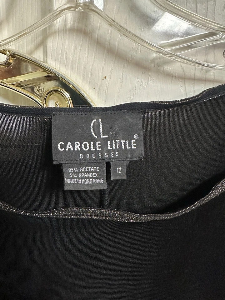 Carole Little 2 件装裤子束腰上衣套装黑色闪亮花边大号 12 弹力薄 — 第 4/4 张图片