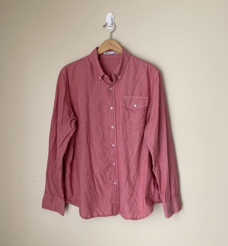 Criquet Men’s Red Chambray Button Down Shirt Size XL Pocket Organic Cotton