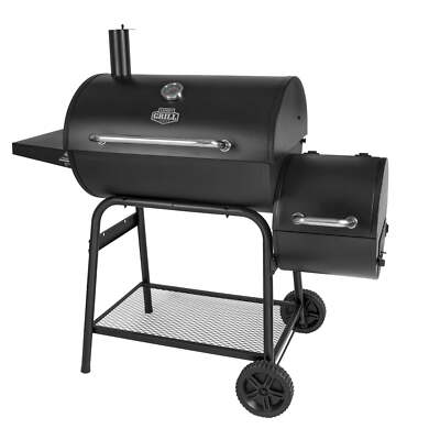 Expert Grill 28'' Offset Steel Charcoal Smoker Grill with Side Firebox, Black,New