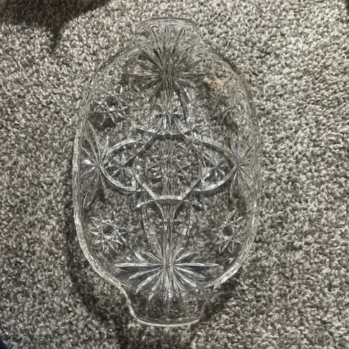 Vintage Anchor Hocking Stars and Bars Pattern Divided Glass Relish Dish See Pics