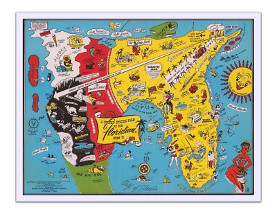 FLORIDA NOVELTY PICTORIAL MAP 1948 Vintage Illustration -Unframed- Art Reprint