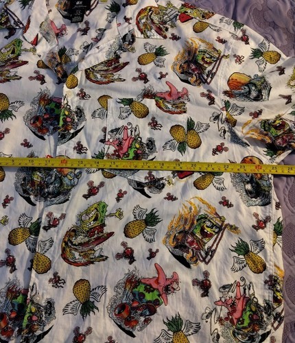 Sponge Bob Squarepants Hawiian  Shirt H&M Graphic White Button Up  Men Size L - Picture 8 of 8