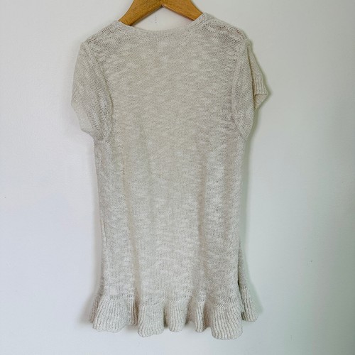 Justice Cream Shimmer Knit Ruffle Hem Open Front Cardigan Sz 12 - Picture 6 of 7