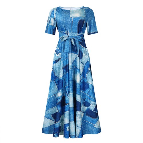 Übergröße Damen Drucken Partykleid A-Linie-Kleid Kurzarm Sommer Freizeitkleid - - Bild 19 von 30
