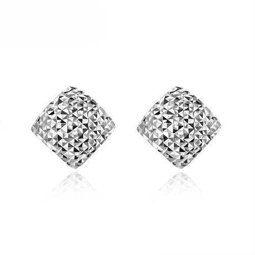 Real Pure Platinum 950 PT950 Women Shiny Square Star Diamond-cut Earrings Stud - Picture 4 of 11