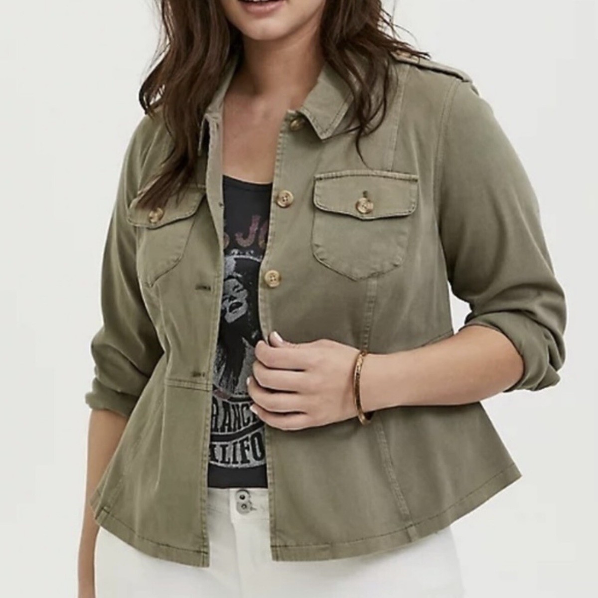 Torrid Womans Plus Size Light Olive Green Twill Peplum