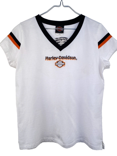 Vintage Harley Davidson Women's XL V Neck Shirt Aspen Glenwood Springs, CO White - Picture 10 of 14