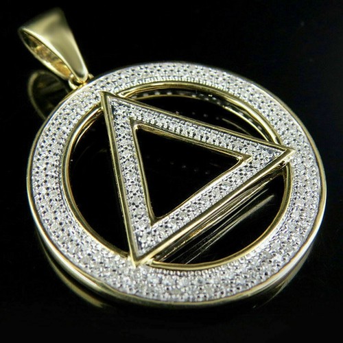 Regalo 1,00 Ct Taglio Tondo Real Moissanite Triangolo Cerchio Ciondolo Oro Gi... - Foto 5 di 6