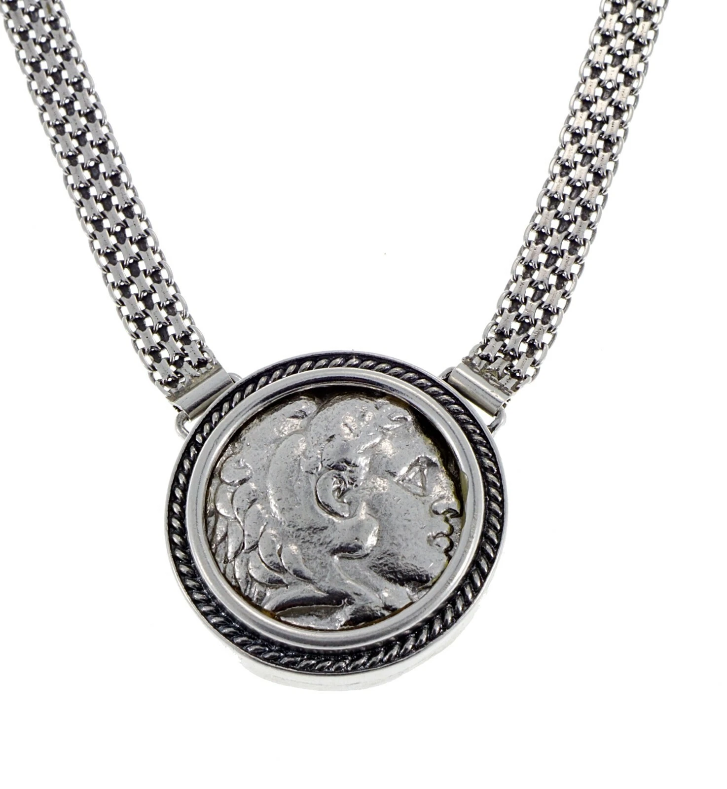Neckless Silver With Coin Ancient Alexander the Great Rare Drachma