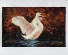 White swan Original oil painting IMPRESSIONISM Oil on panel by A Onipchenko
