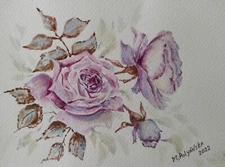 Original Artwork Modern Painting Landscape Flower LILAC ROSES Floral Art Gift A5