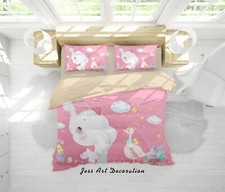 3D Animal Cartoon Kids Pink Quilt Cover Set Duvet Cover Bedding Pillowcases