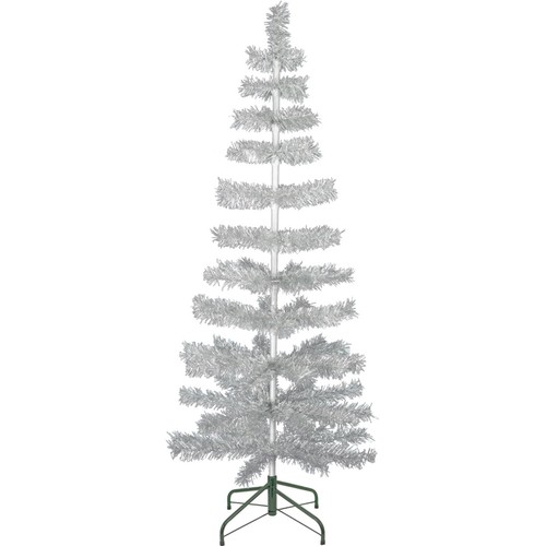 60" Retro Silver Tinsel Christmas Tree Vintage Feather Style XMASS Holiday 5FT - Afbeelding 1 van 4