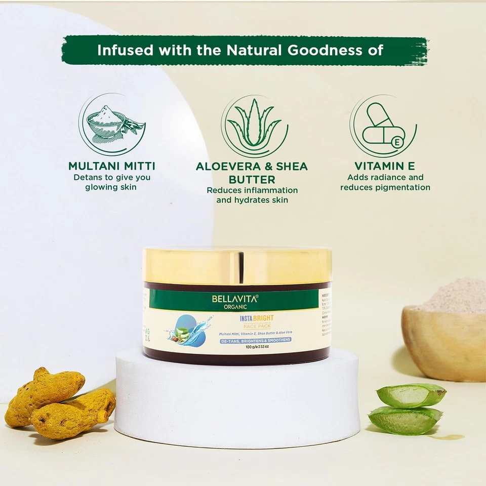 Bella Vita Organic INSTABRIGHT Face Pack for DeTan, Glowing Skin 100 gm - Image 2 of 4