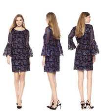 NEW* Nicole Miller New York Embroidered Tulle Long Bell Sleeve Sheath Dress 8