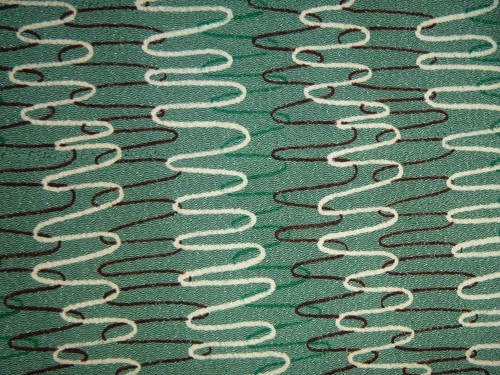 Vtg 1940s Textured Rayon Fabric Sage Green Wavy Brown Teal Lines 36" x 2.5 yds - Picture 11 of 11