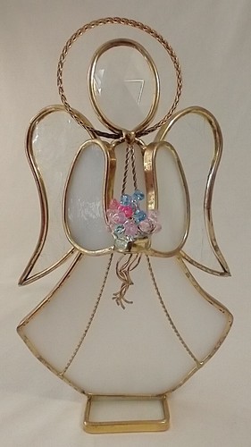 Set of 3 Stained Glass Angels Tabletop Love Hearts Flowers Memorial Tribute VTG - Picture 9 of 12