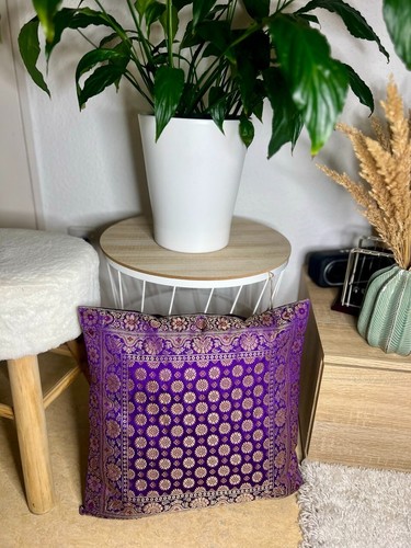 Lila/Violet Orientalischer Seidenkissenbezug, Handgefertigt aus Indien 40cmx40cm - Bild 5 von 9